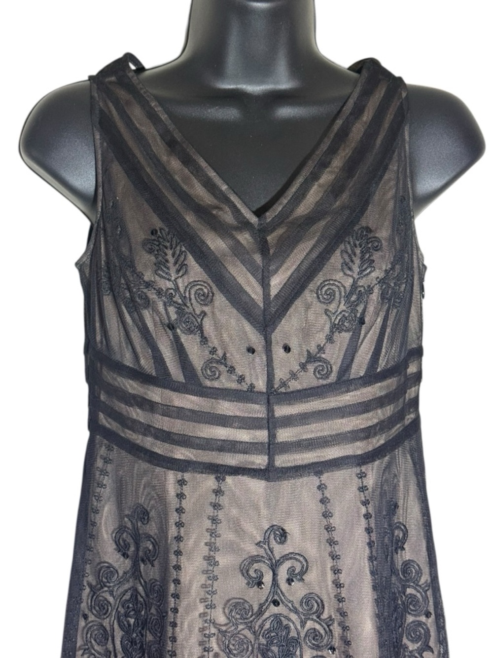 Ann Taylor Loft Black Mesh Embroidered Formal Dress X-Small Petite - Picture 2 of 12